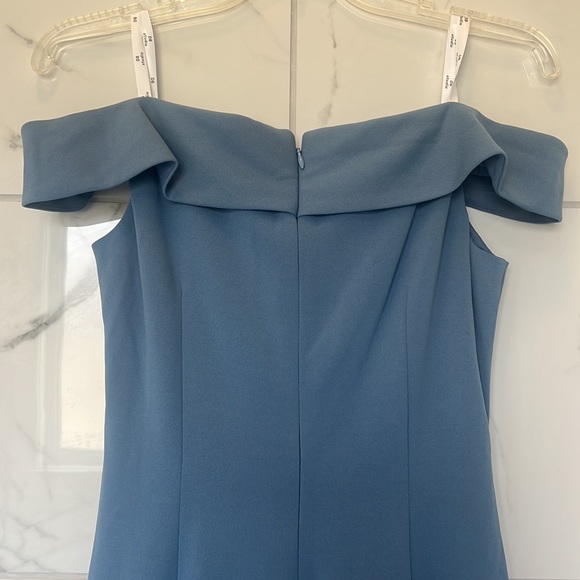 David’s Bridal off-the-shoulder stretch crepe ruched dress slate blue size 6 - Picture 5 of 6